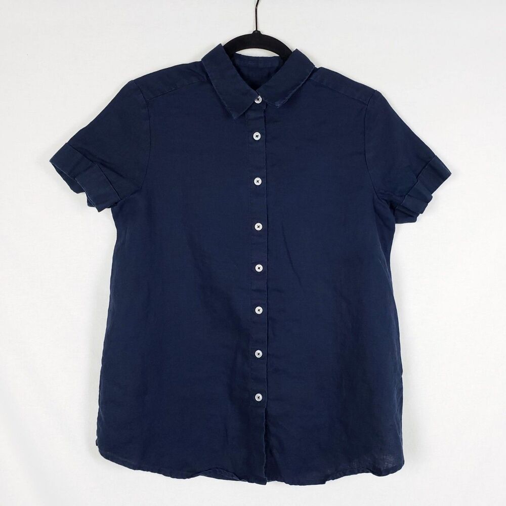 Quince womens 100% European Linen Maternity Nursing Short Sleeve Shirt Womens XS